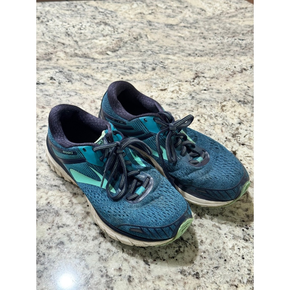Brooks Adrenaline GTS 18 Womens 8.5 Running Shoes Teal Navy Blue 1202681B455